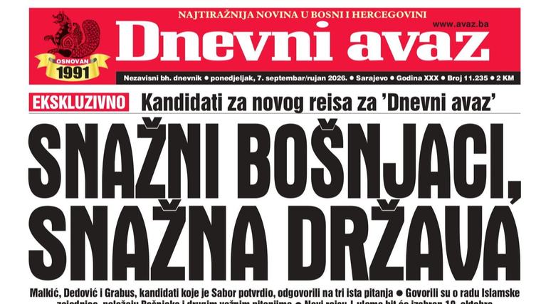 U današnjem "Dnevnom avazu" čitajte: Snažni Bošnjaci, snažna država